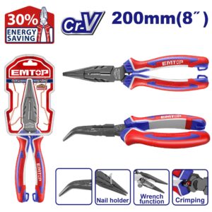 Pinza De Punta 1/2 Caña Curva 200Mm Industrial Cr-V Emtop Eplrb0821