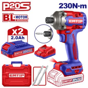 Atornillador Impacto 1/4 Bl 230Nm 20V 2 Bat 2Ah/Cargador Emtop Ecirl2023-4