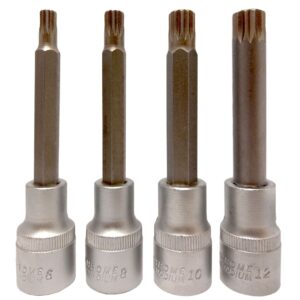 Juego De 4 Puntas Multiestria Con Tubo 1/2 Eurotech M6, M8, M10 Y M12