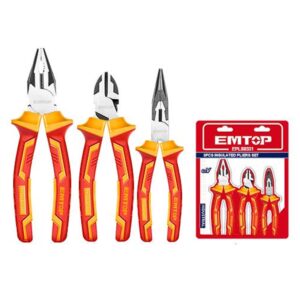 Set De Pinzas Y Alicate 3 Pzs Industrial 1000V. Cr-V Emtop Epls0331